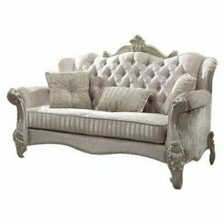 Homeroots 69 x 43 x 45 in. Ivory Velvet Loveseat with 3 Pillows 374220